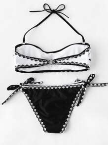 Contrast Trim Two Tone Bandeau Bikini Set Shein Sheinside