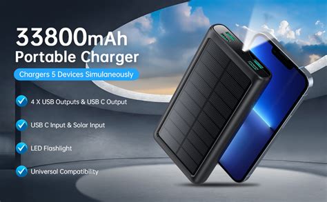 Batterie Externe 33800mAh Power Bank Avec 5 Sorties USB C In Out