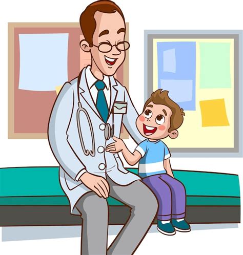 Doctor y niño hablando vector de dibujos animados | Vector Premium