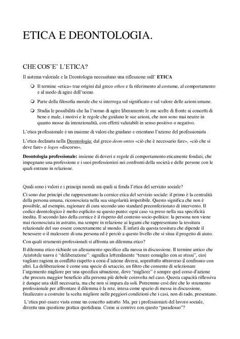 Etica E Deontologia Del Servizio Sociale Sintesi Del Corso Di