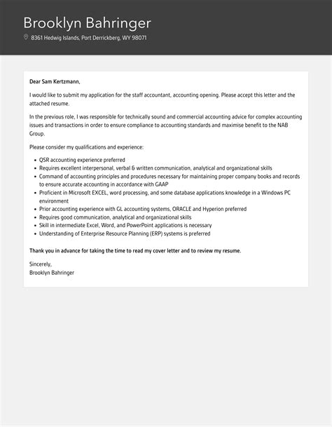 Staff Accountant Accounting Cover Letter Velvet Jobs