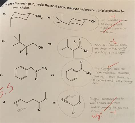 Solved 1s For Each Pair Circle The Most Acidic Compound