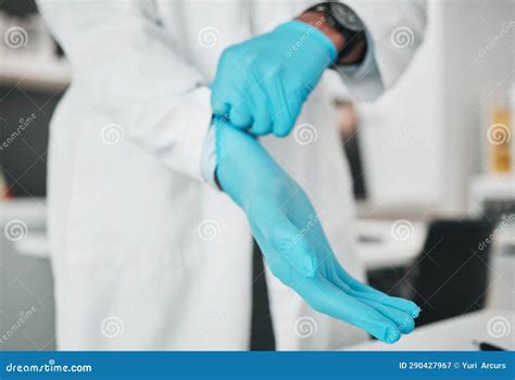 Hands, Science and Gloves for Safety with a Person in a Laboratory for ...