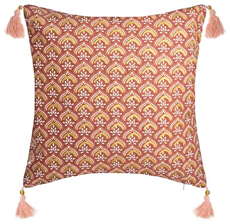 Housse De Coussin Hindou Or Et Pompons 40 X 40 Cm