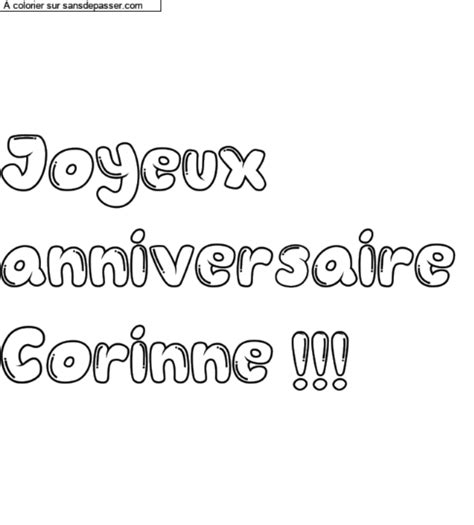 Dessin colorié Coloriage personnalisé Joyeux anniversaire Corinne