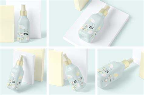 有光泽的塑料喷雾瓶包装设计样机模板 Glossy Plastic Spray Bottle Mockups 设计小咖