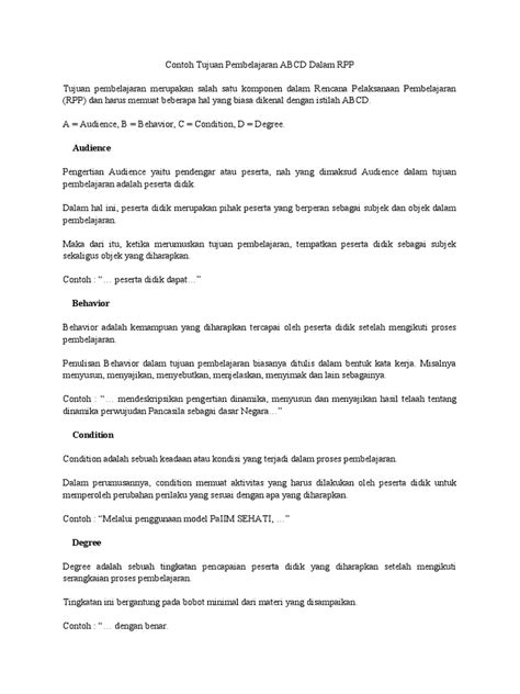 Contoh Tujuan Pembelajaran Abcd Dalam Rpp Pdf