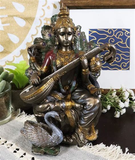 Amazon Ebros Hindu Goddess Saraswati Playing Veena With Swan