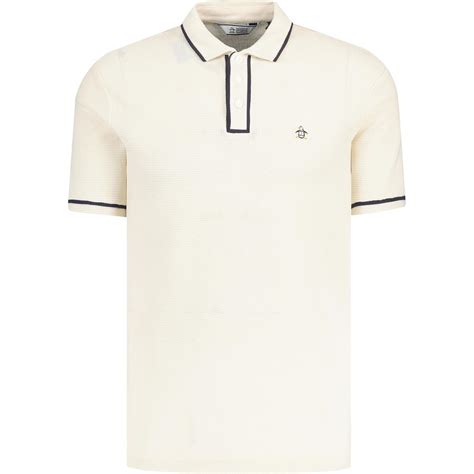 Original Penguin Earl Retro Mod Tipped Mesh Polo Shirt In Birch