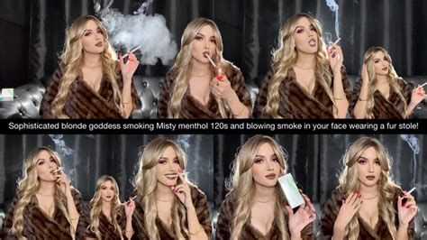 Sophisticated Blonde Goddess Smoking Misty Menthol 120s And Blowing Smoke In Your Face Wearing A