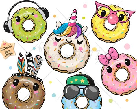 Cute Donut Clipart PNG Donut Clip Art Printable Funny Cute | Etsy