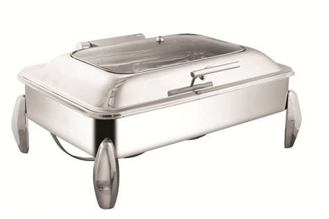 Shapes Stainless Steel Rectangular Half Glass Lid Chaffing Dish With