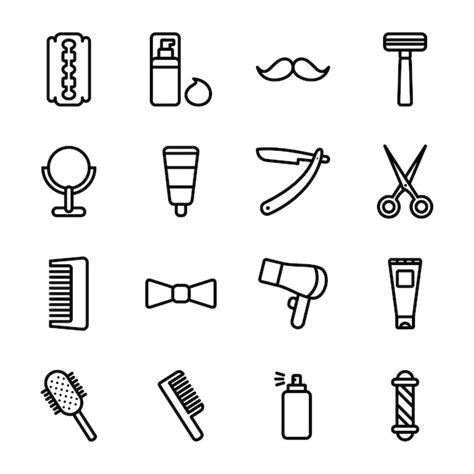 Barber Icon Pack Umriss Symbol Stil Premium Vektor