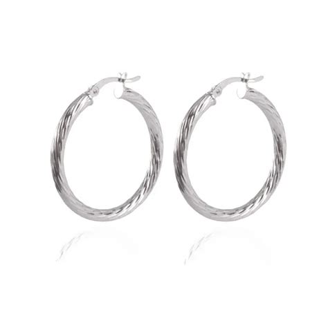 Ladies Sterling Silver Hoop Earrings 30mm Diamond Cut Creole Hoops