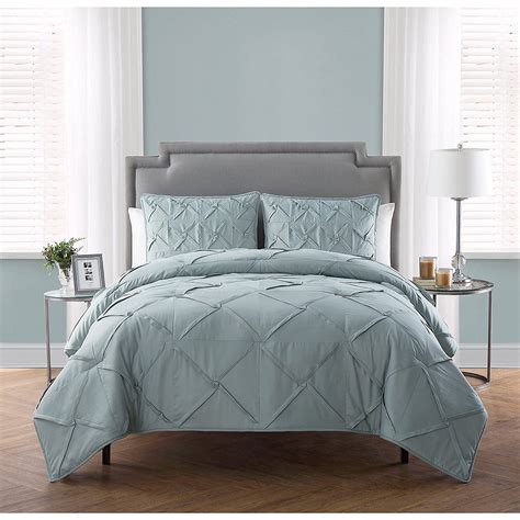 Osd 3pc Teal Blue Pinch Pleated Comforter Queen Set Chic Pintuck Diamond Tufted Texture Themed