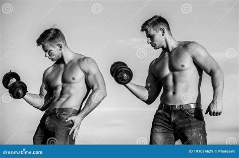 Muscular Sexy Guys With Naked Torso Hunks With Athletic Body Two Caucasian Men Twins In Same