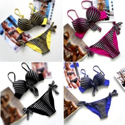 Bandage Striped Bikini Set On Luulla