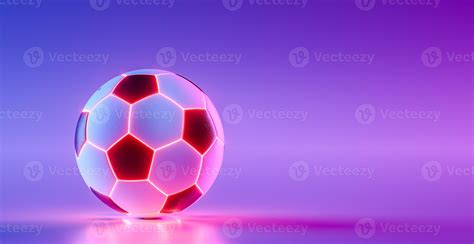 balón de fútbol con luces futuristas de neón sobre fondo púrpura