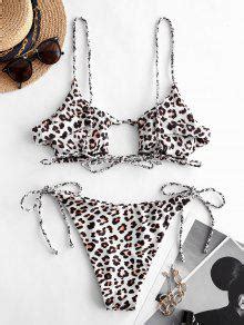 Off Zaful Leopard Plaited Tie Side Bikini Swimwear In Leopard Zaful