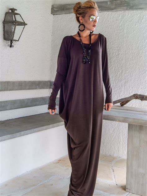 Brown Maxi Dress Maxi Dress Kaftan Long Sleeve Dress Etsy