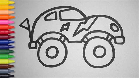 How To Draw Cute Monster Truck Coloring Page With Crayons Drawing