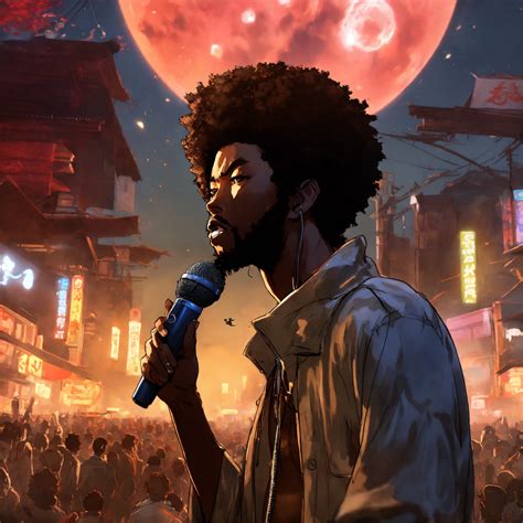 Lexica Afro Samurai Anime Man Rapping On Microphone With Alien