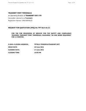 Fillable Online Transnet Port Terminal An Operating Division Of