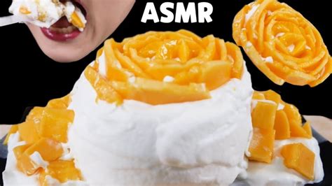 Asmr Mukbang Eating Show Of Homemade Cake Mango Cake Asmr Fresh Cream