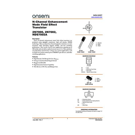 2N7002 Onsemi N Channel 60V MOSFET Datasheet