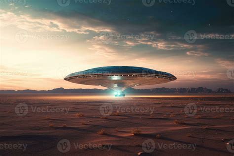 Alien Ufo Flying Saucer Spaceship Flying Over A Desert AI Generated