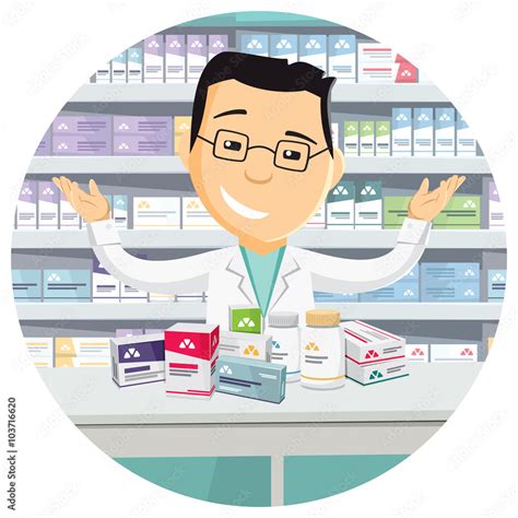 Pharmacist chemist man in pharmacy. Banner. Sale of vitamins and ...