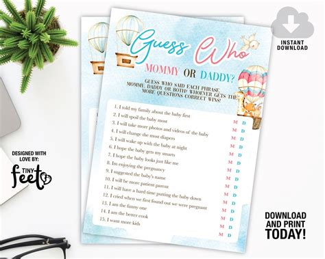 Hot Air Balloon Gender Reveal Baby Shower Game Guess Who Etsy