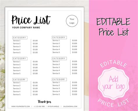 Beauty Price List Template