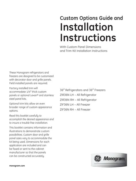 GE Monogram Refrigerator Installation Instructions | PDF | Refrigerator ...