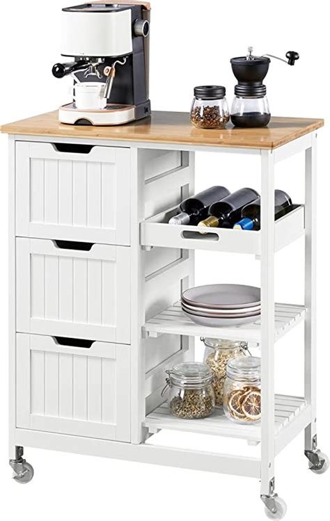 Yaheetech Kitchen Storage Trolley On Wheels Rolling Kitchen Island