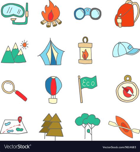 Set Ecotourism Icons Elements Isolated Royalty Free Vector