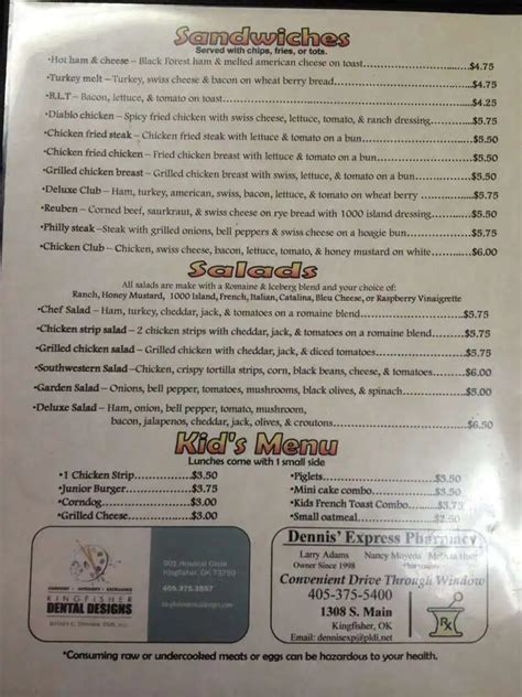 Menu At Sunrise Cafe Kingfisher