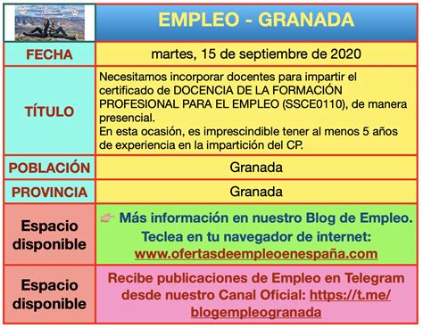 Ofertas De Empleo En Espa A Empleo Granadadocente Para Impartir