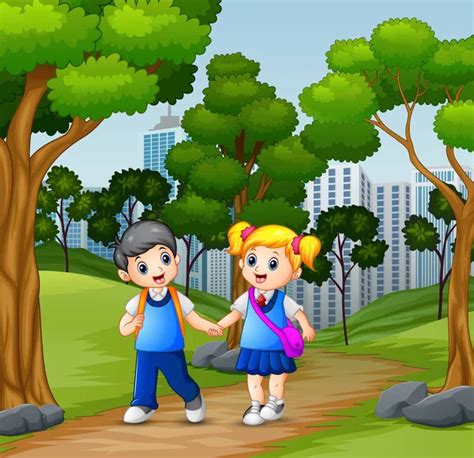 Happy School Children Going School Stock Vector Image By ©dualoro