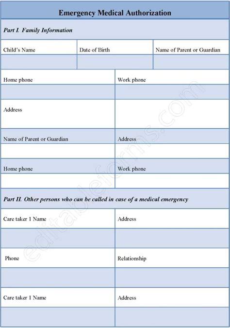 Emergency Medical Authorization Form Editable Pdf Forms