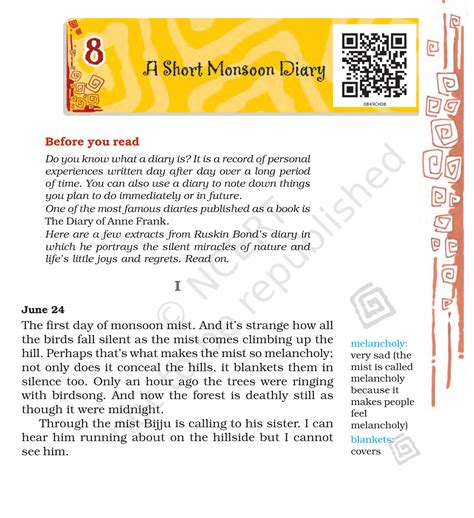 NCERT Book Class 8 English Chapter 8 A Short Monsoon Diary