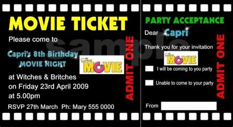 Movie Ticket Birthday Invitations Ideas – Bagvania FREE Printable Invitation Template