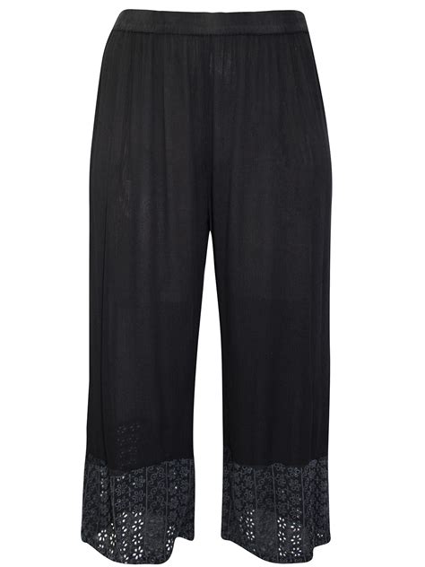 Ovs Ovs Black Broderie Trim Wide Leg Trousers Plus Size To