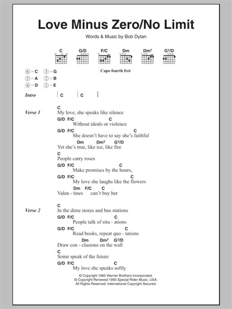 Love Minus Zerono Limit By Bob Dylan Sheet Music For Guitar Chords