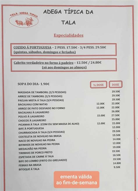 Menu Em Adega T Pica Da Tala Restaurante Sintra