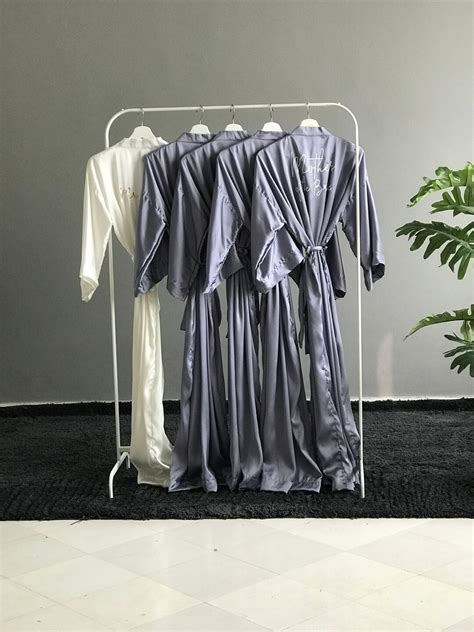 Long Bridesmaid Robes in Lavender Gray Silk Satin for the Bridal Party ...