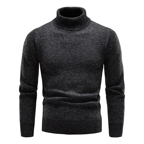 New Winter Mens Fleece Turtleneck Sweaters Slim Knitted Pullovers Men Solid Color Casual