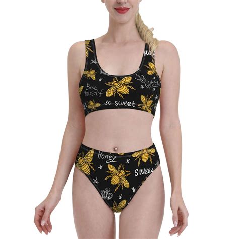 Lukts Women High Waisted Bikini Set Hohey Bee Golden Embroidery