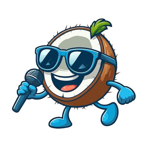 Funny Coconut Cartoon Character Clipart Vector Illustration Premium