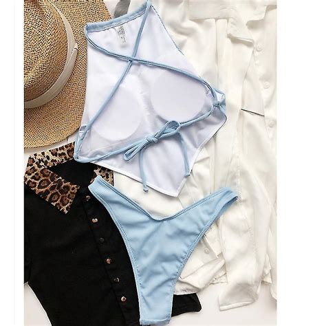 Kvinder Højtaljede Badedragt Todelt Badetøj Bikini Sæt Bikini Fruugo DK